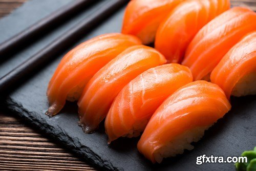 Raw salmon filet, stake and sushi - 83xUHQ JPEG