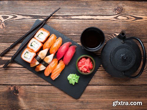 Raw salmon filet, stake and sushi - 83xUHQ JPEG