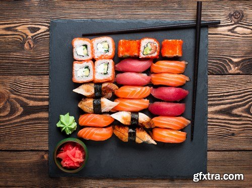 Raw salmon filet, stake and sushi - 83xUHQ JPEG