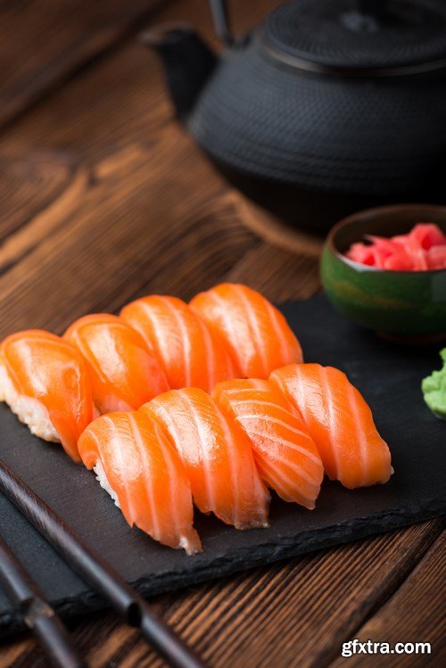 Raw salmon filet, stake and sushi - 83xUHQ JPEG