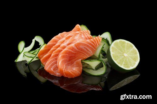 Raw salmon filet, stake and sushi - 83xUHQ JPEG