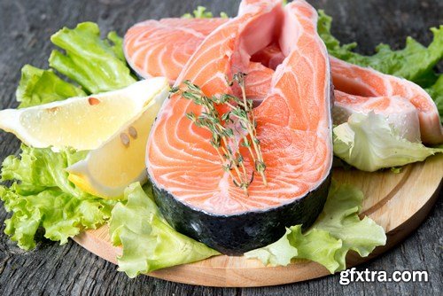 Raw salmon filet, stake and sushi - 83xUHQ JPEG