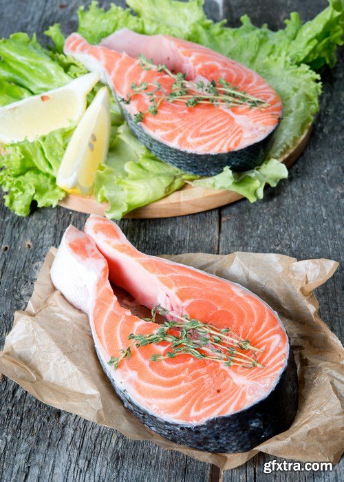 Raw salmon filet, stake and sushi - 83xUHQ JPEG