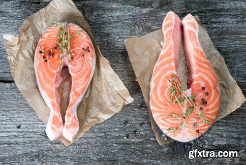 Raw salmon filet, stake and sushi - 83xUHQ JPEG