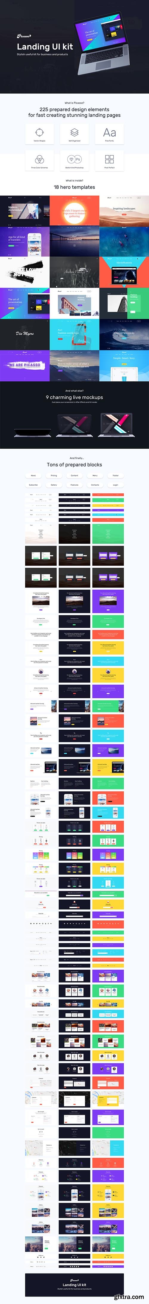 Picasso Landing UI Kit - Stylish Web Sketch & Photoshop UI Kit for Business.