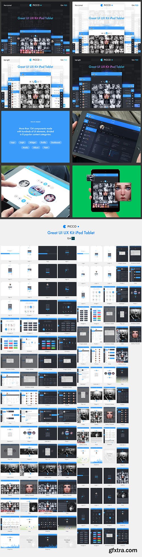 PICCO - iPad App UI Kit designed in Photoshop