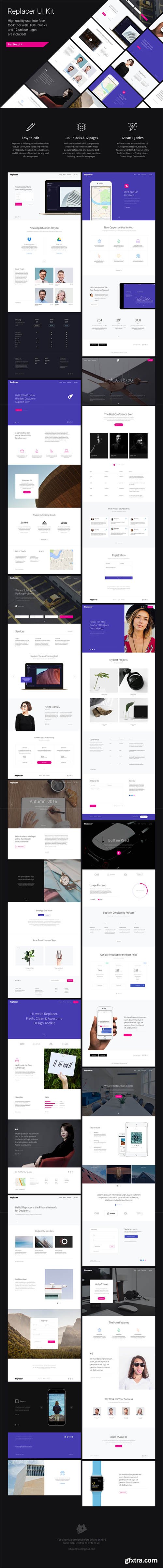 Replacer UI Kit - Ultimate Sketch UI Kit for Web Design