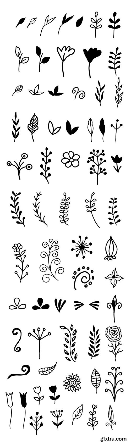 AI, EPS, PSD, PNG, SVG Vector Elements - 65 Hand-Drawn Decorative Floral Elements