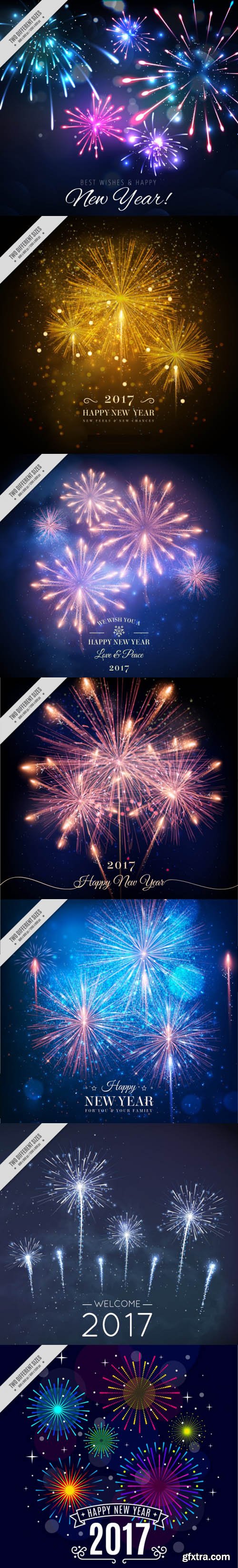 New Year 2017 Backgrounds with Bright Fireworks in Realistic Styles [AI/EPS]