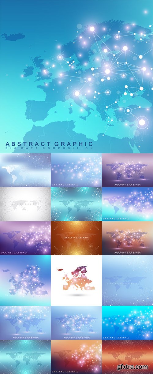 Vector Set - Geometric Graphic Backgrounds Communication with World Map