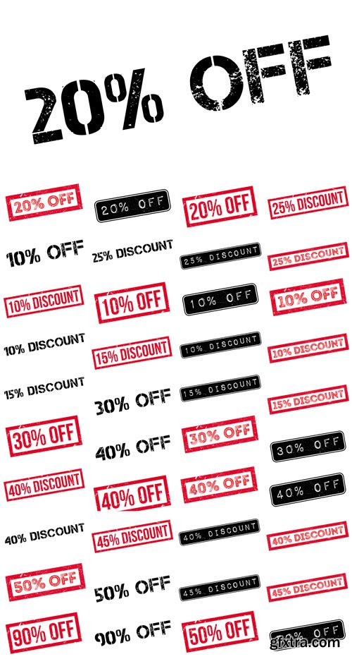 Vector Set - Percent Discount Rubber Stamps