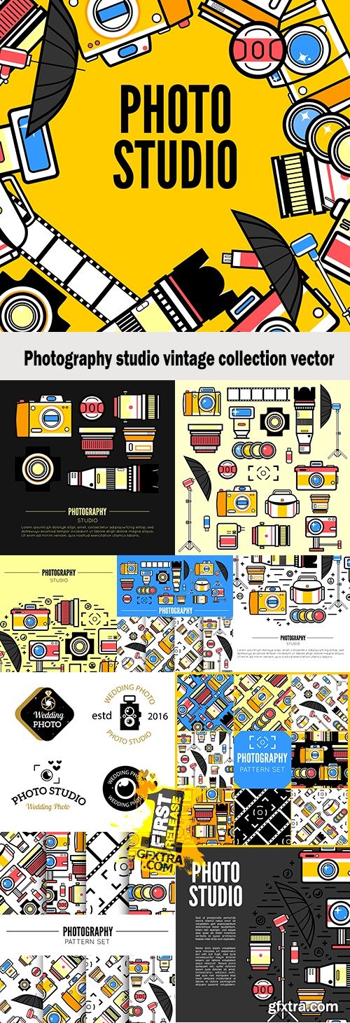 Photography studio vintage collection vector