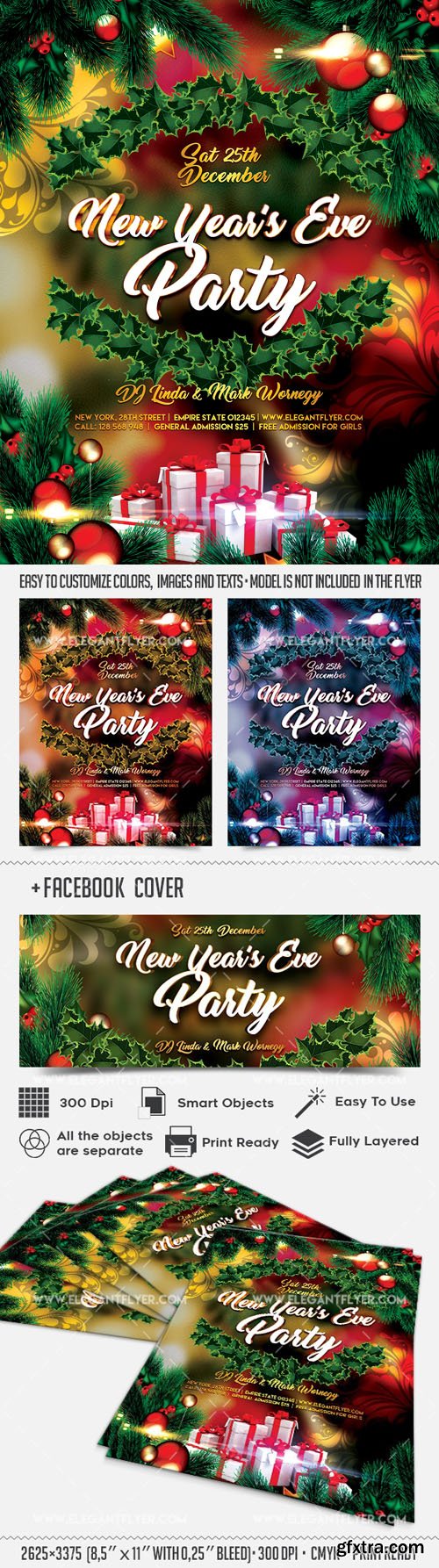 New Year Eve Party Flyer PSD Template + Facebook Cover