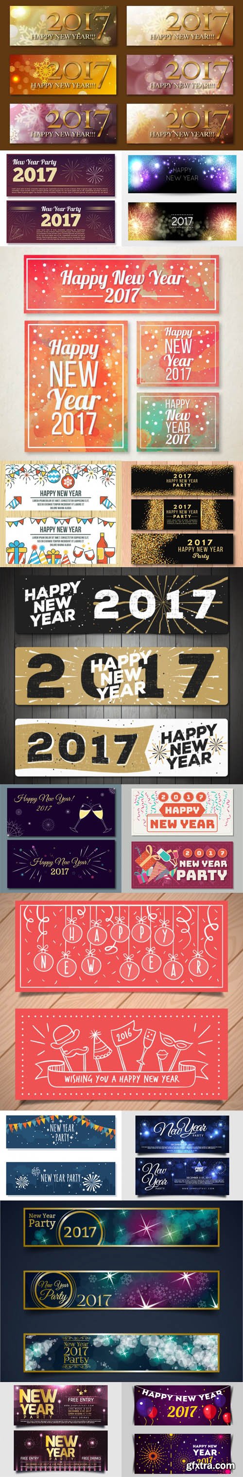 Happy New Year 2017 Banners Vector [15 Templates]