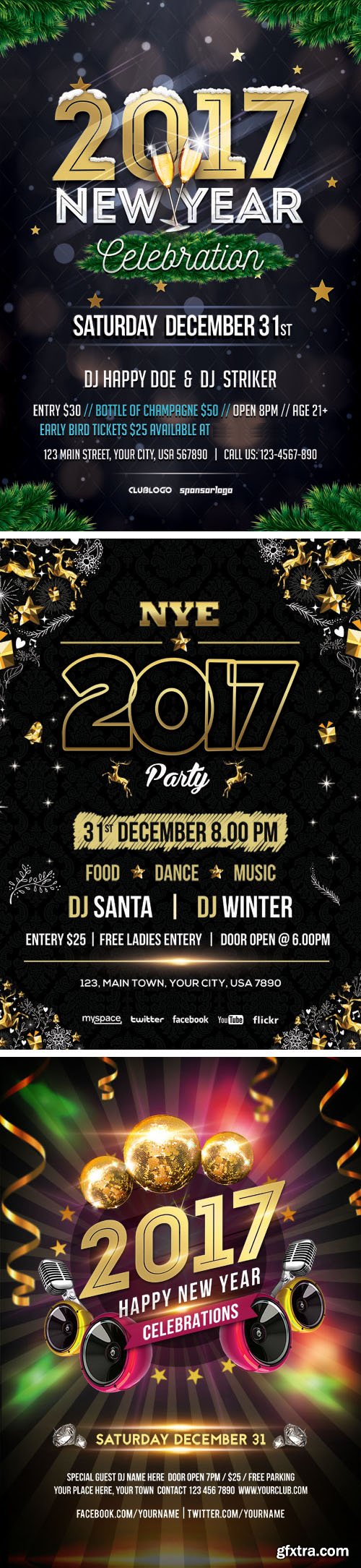 New Year 2017 Party Flyers PSD Templates [3 Flyers]