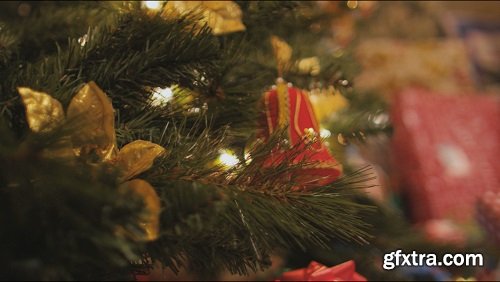 Dolly across christmas tree and presents