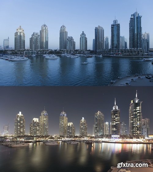 Dusk to night time lapse transition of dubai marina a modern development se