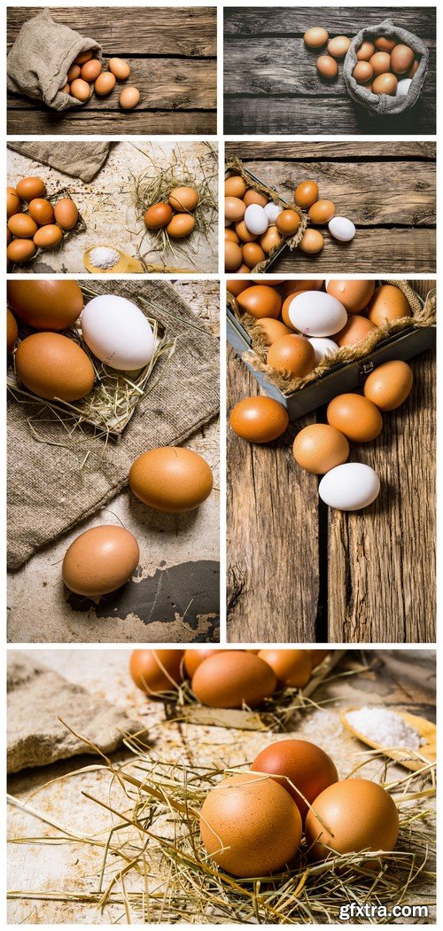 Eggs on the old bag and on the hay 7X JPEG