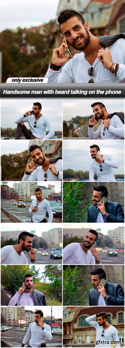 Handsome man with beard talking on the phone - 12 UHQ JPEG