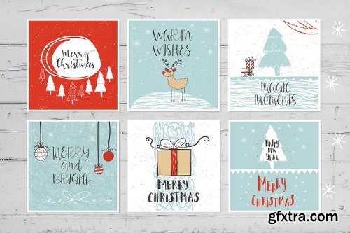 CreativeMarket 6 hand drawn Christmas cards 1118317