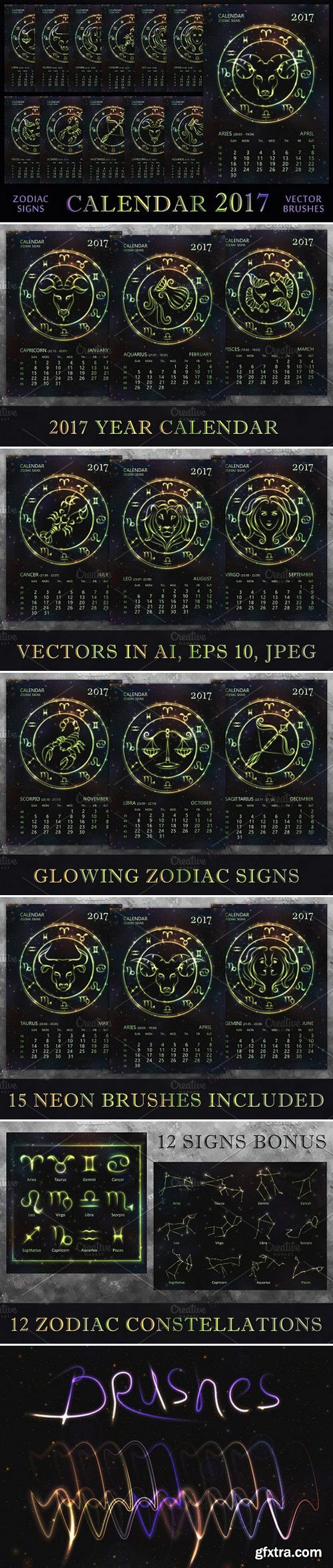 CM - ZODIAC CALENDAR 2017 - green vector 1134267