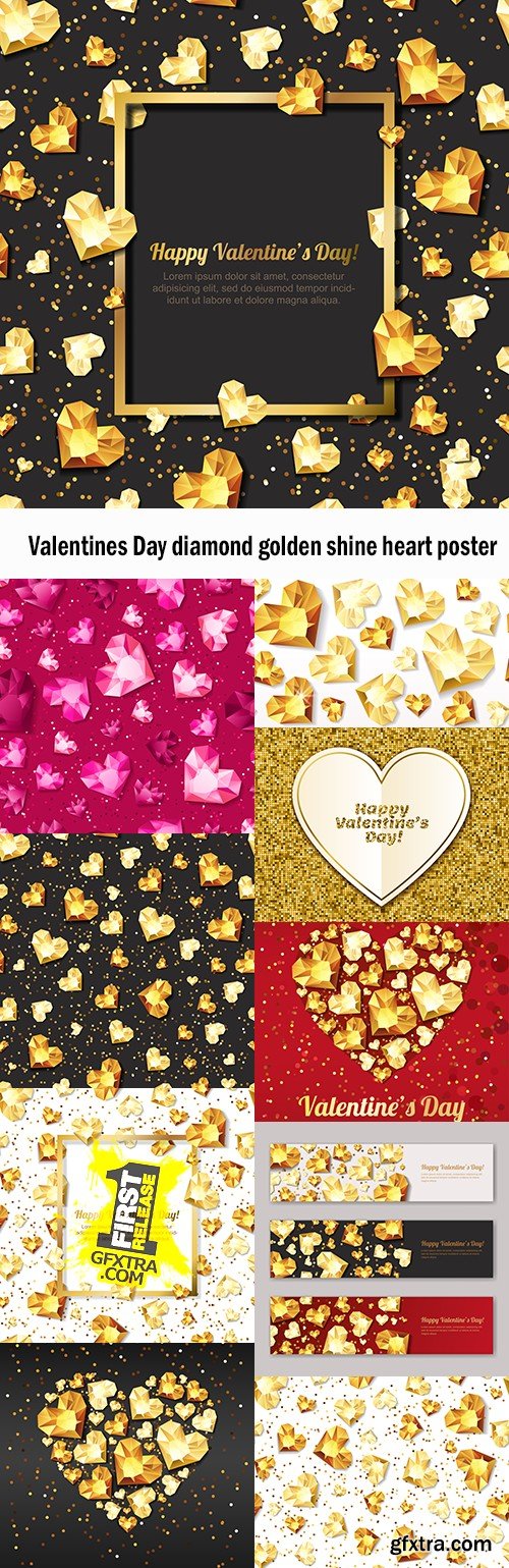 Valentines Day diamond golden shine heart poster