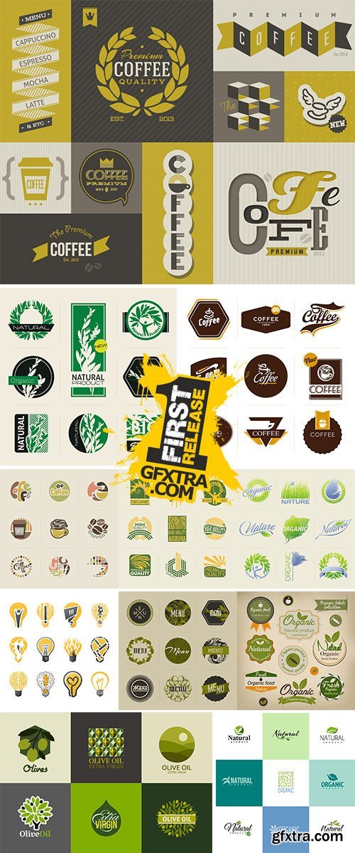 Natural organic product labels, emblems and badges Stock vector