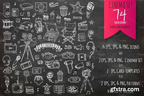 CreativeMarket 74 Cinema hand drawn elements 1129282