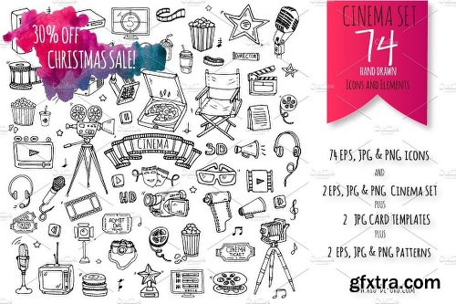 CreativeMarket 74 Cinema hand drawn elements 1129282