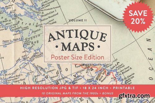 CreativeMarket *NEW* 20% OFF Antique Maps 18x24in 1104458