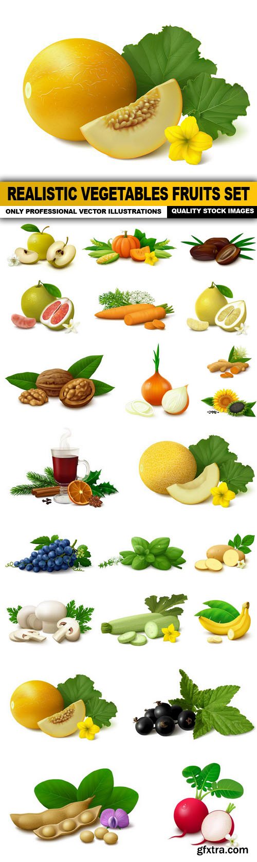 Realistic Vegetables Fruits Set - 22 Vector