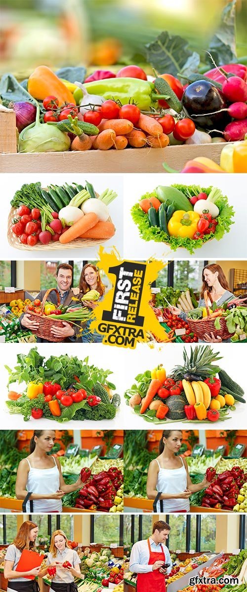 Colorful fresh vegetables in a shopping basket in a supermarket Stock Image