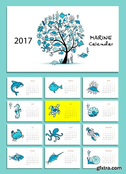 Calendar 2017 part 2 - 22xEPS Professional Vector Stock