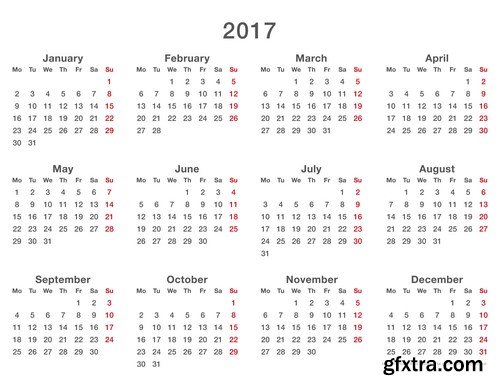 Calendar 2017 part 2 - 22xEPS Professional Vector Stock