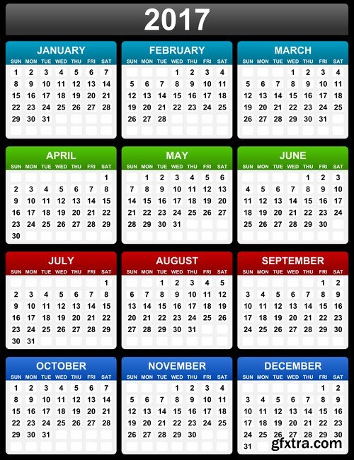 Calendar 2017 part 2 - 22xEPS Professional Vector Stock