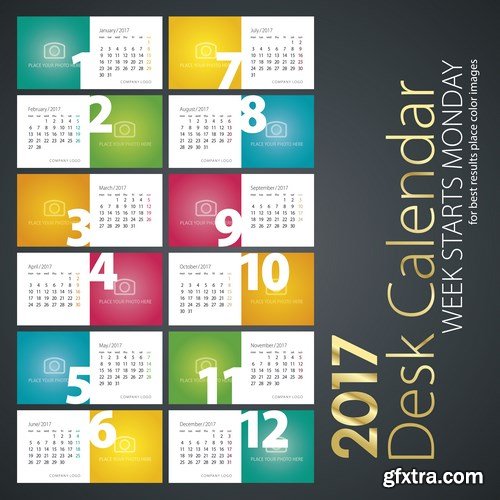 Calendar 2017 part 2 - 22xEPS Professional Vector Stock