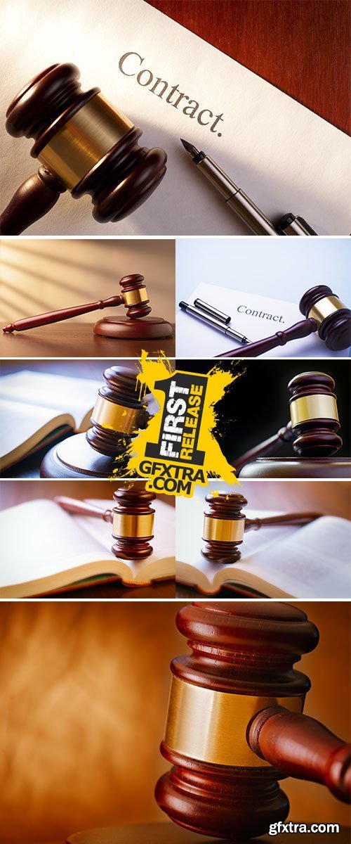 Gavel close up, Conceptual image of law and justice - Stock Image