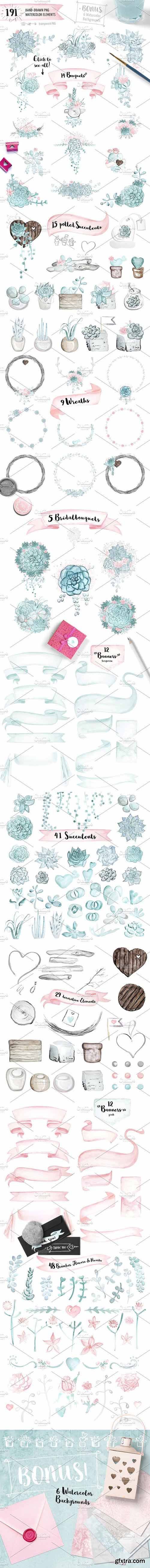 CM - Succulent Watercolor Wedding Set 1016731