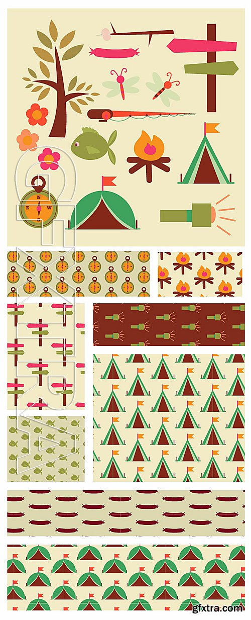 Camping Vector Patterns Set 1