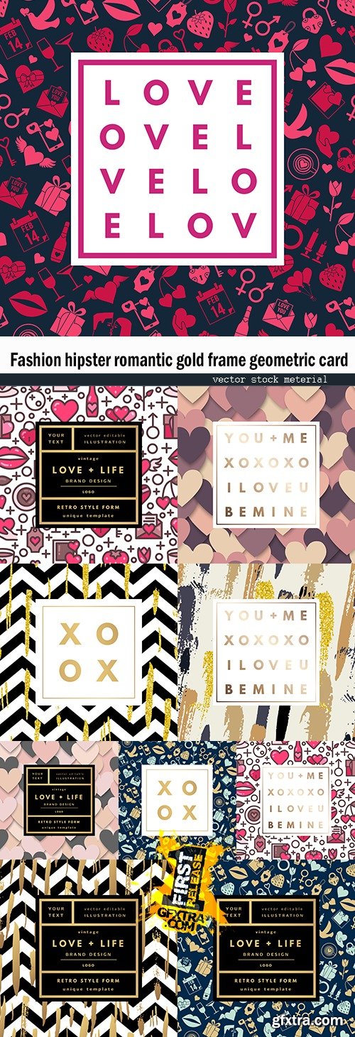 Fashion hipster romantic gold frame geometric card