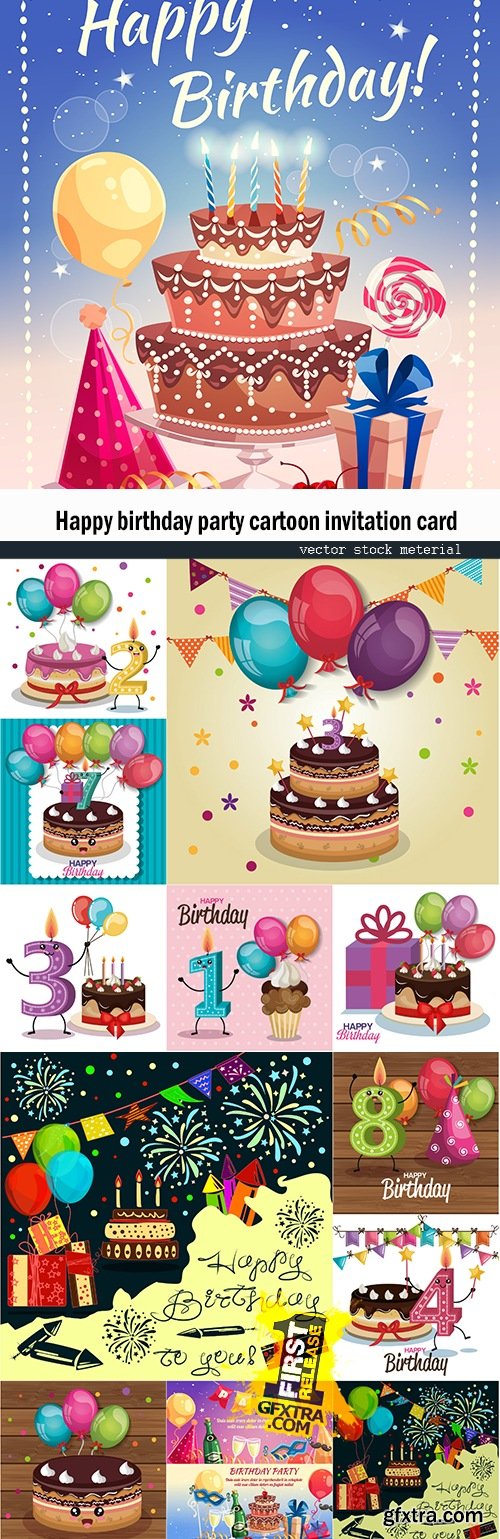 Happy birthday party cartoon invitation card