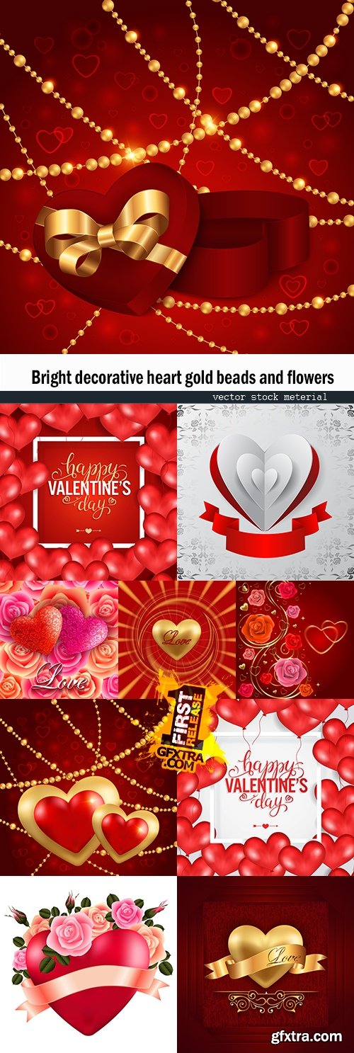 Bright decorative heart gold beads and flowers