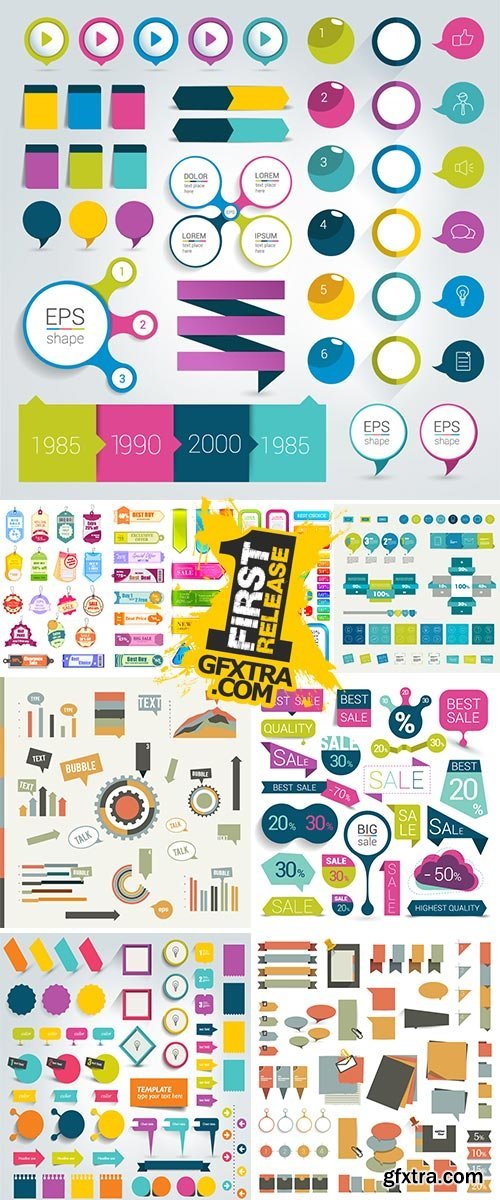 Big set of colorful sale stickers bubbles ribbons Stock vector