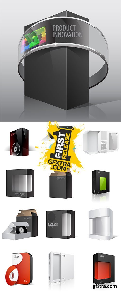 Product box mock-up with a set of useful creative design elements - Stock Vector