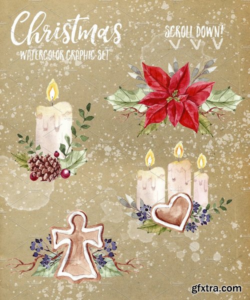 CreativeMarket Christmas Watercolor Set 1130862