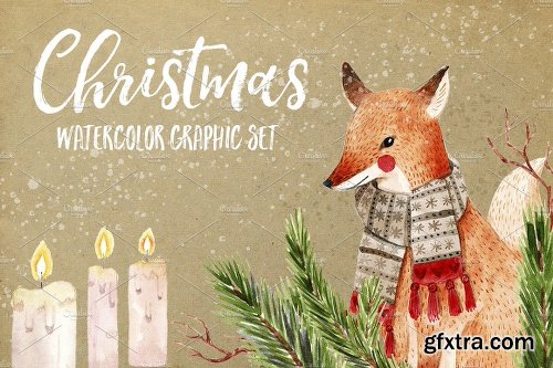 CreativeMarket Christmas Watercolor Set 1130862