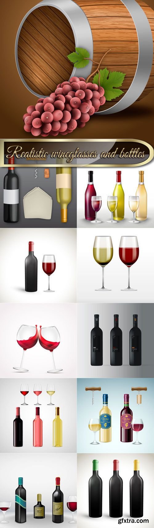 Realistic wineglasses and bottles