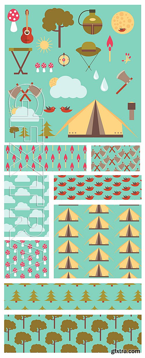 Camping Vector Patterns Set 2