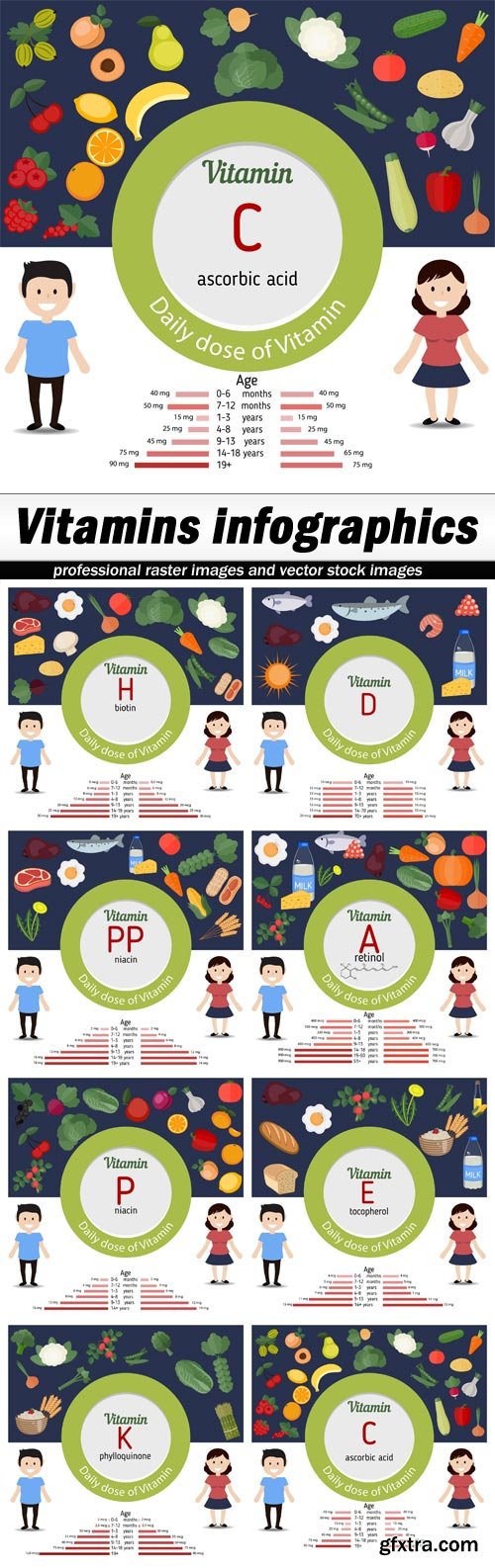 Vitamins infographics - 8 EPS