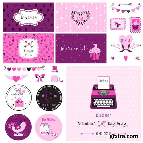 Cute Valentines Day and love set - 5 EPS